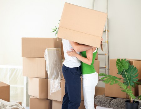Packed moving boxes ready for house removals in Tooting